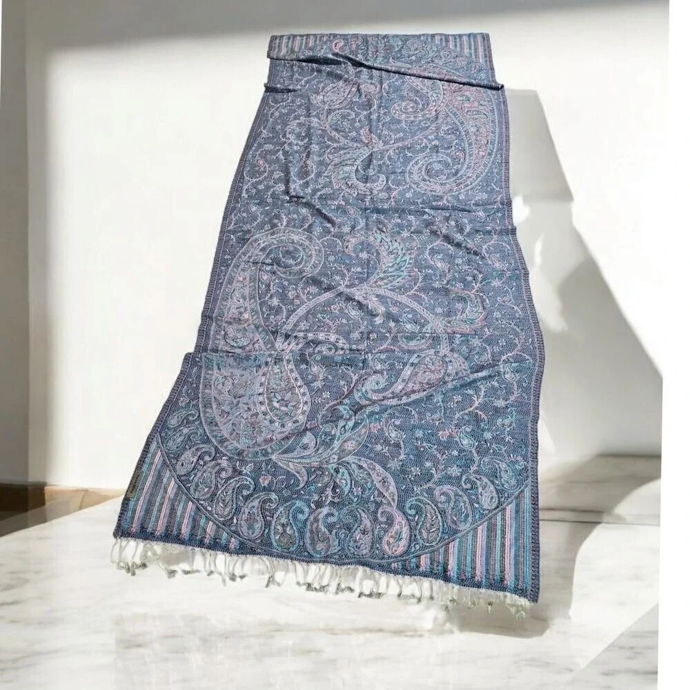 Pashmina Silk Turkish Shawl Blue Multicolor 60in x 25in‎